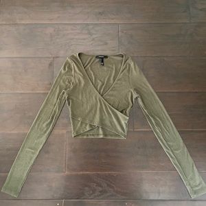 Forever 21 Army Green Ribbed Cross Over Crop Top